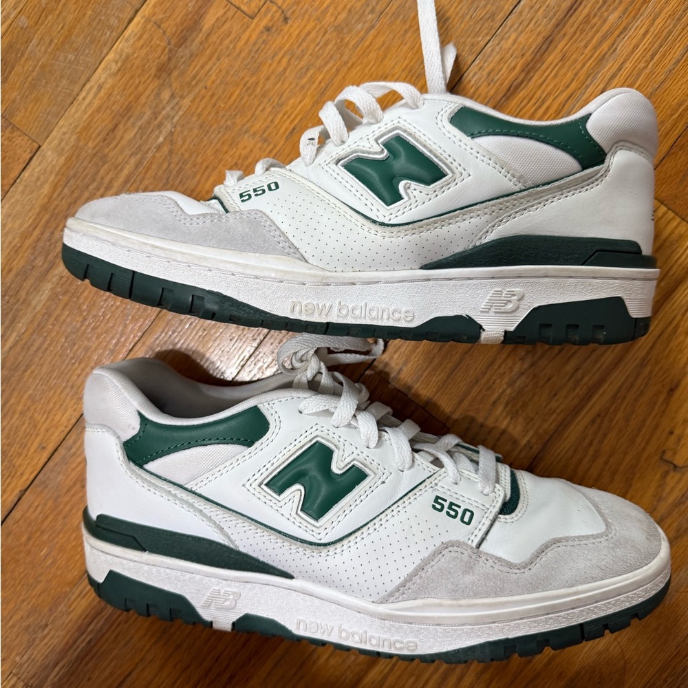 New Balance 550 White and Dark Green Sneakers
